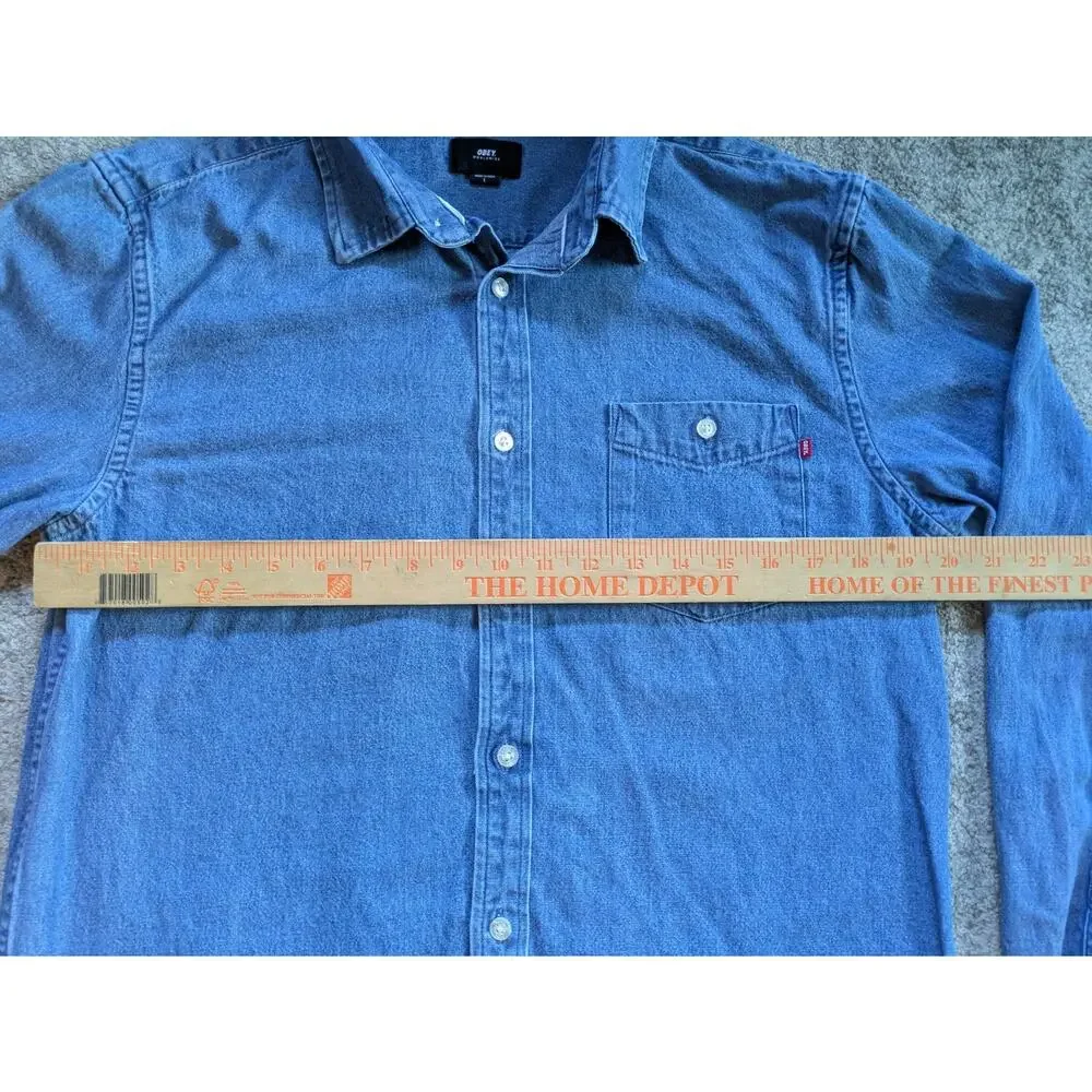 Vintage OBEY Long Sleeve Button Down Chambray Shirt - Large - Picture 13 of 15